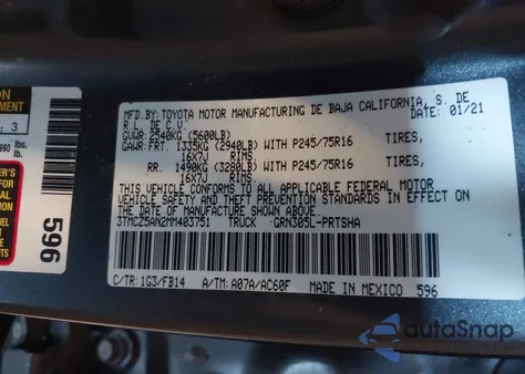 2021 Toyota Tacoma Sr V6 z USA, uszkodzony, nr VIN 3TMCZ5AN2MM403751